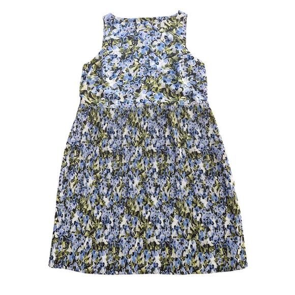 J. Jill Womens Medium Granite Water Floral Chiffon Dress Accordion Pleated Knee - Picture 2 of 10